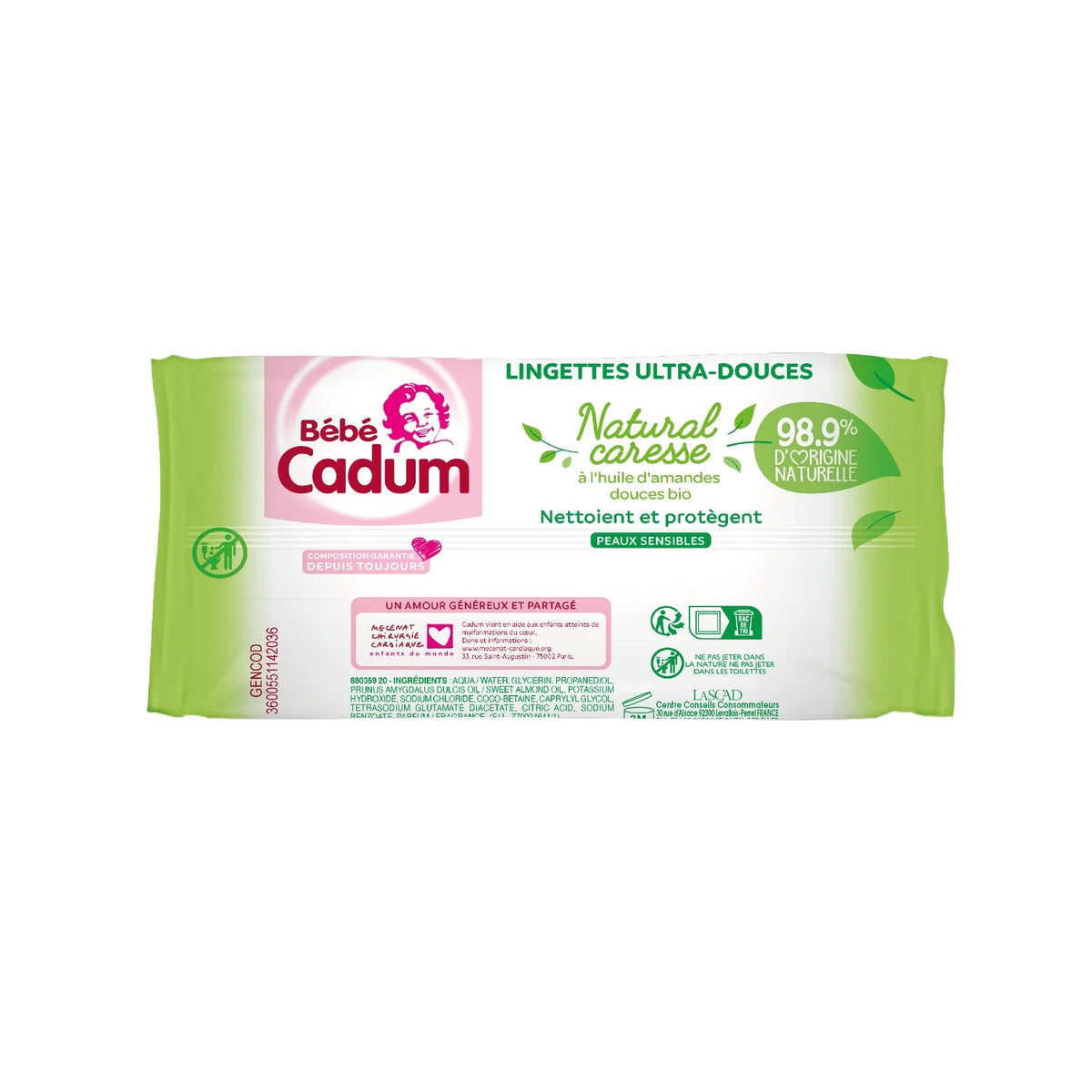 CadumBébé Cadum Lingettes Ultra Douces Peaux Sensibles 100 Unités