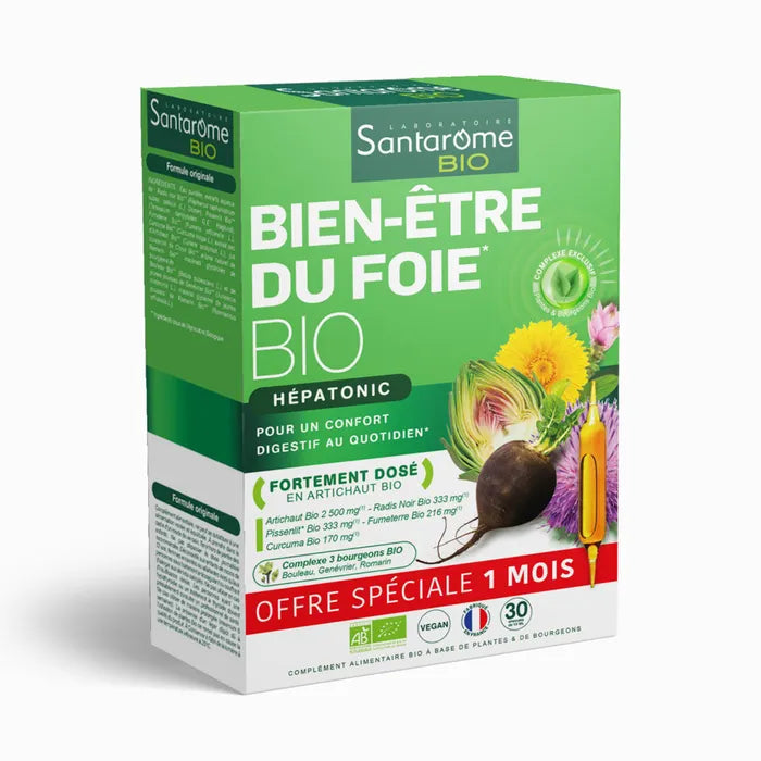 Santarome Bien-Être du Foie Bio Offre Promotionnelle 30 Ampoules Nouveau