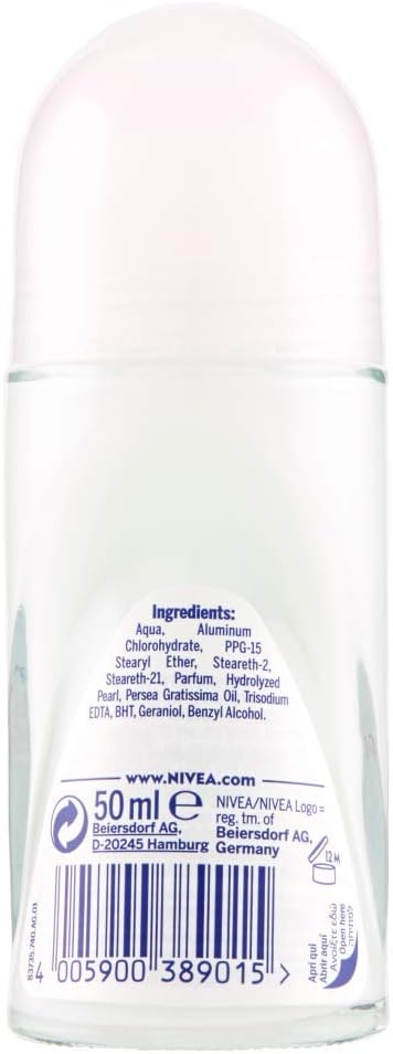 NIVEA Pearl & Beauty Déodorant Roll-On en lot de 6 x 50 ml, Déodorant anti-transpirant avec Extraits de Perle, Déo Roll qui régule la transpiration pendant 48 h