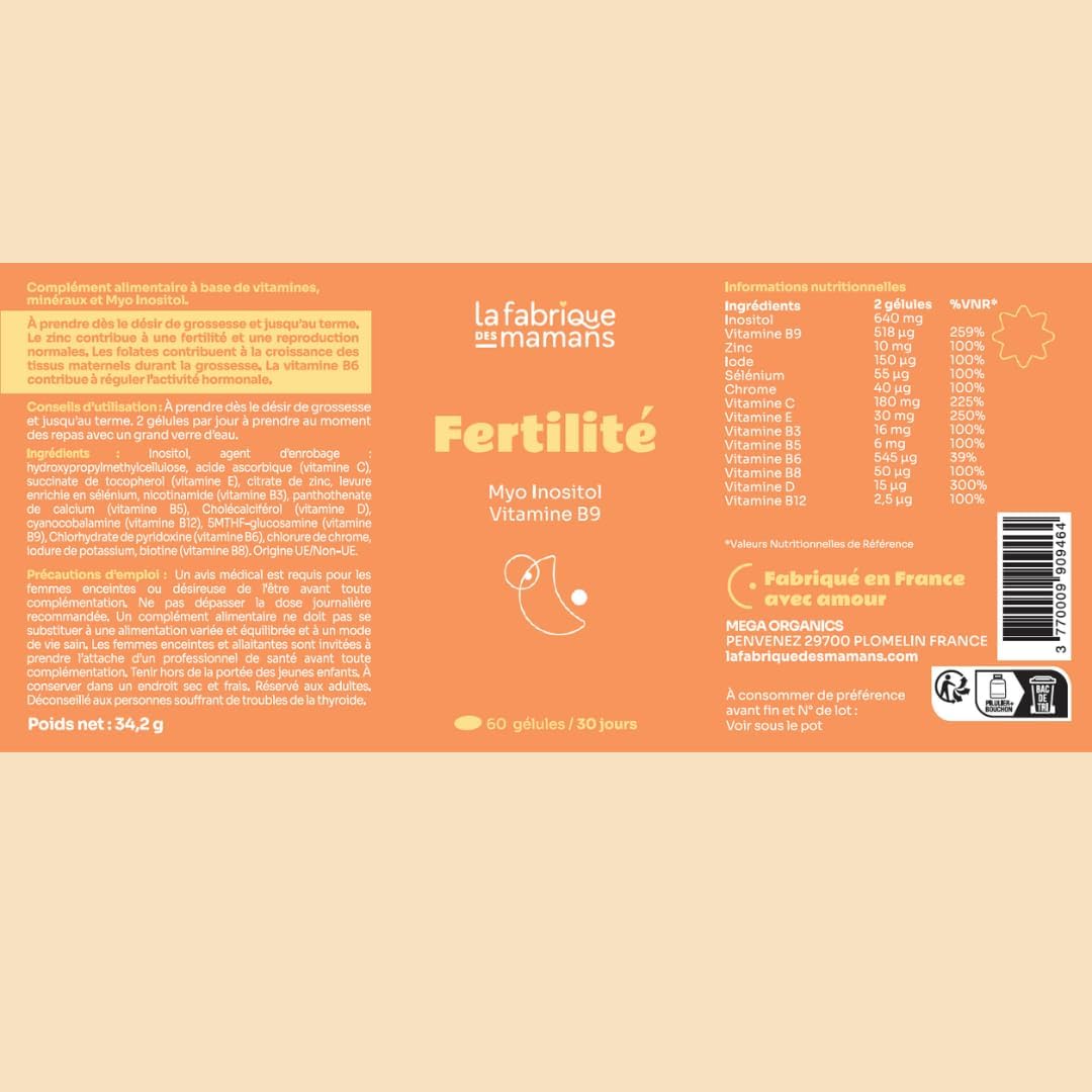 La fabrique des mamans, Fertilité, Conception et Grossesse | Complément alimentaire, Vitamine B9 (acide folique), Myo Inositol, Iode | La fabrique des mamans, 30 jours, Vegan, Fabriqué en France