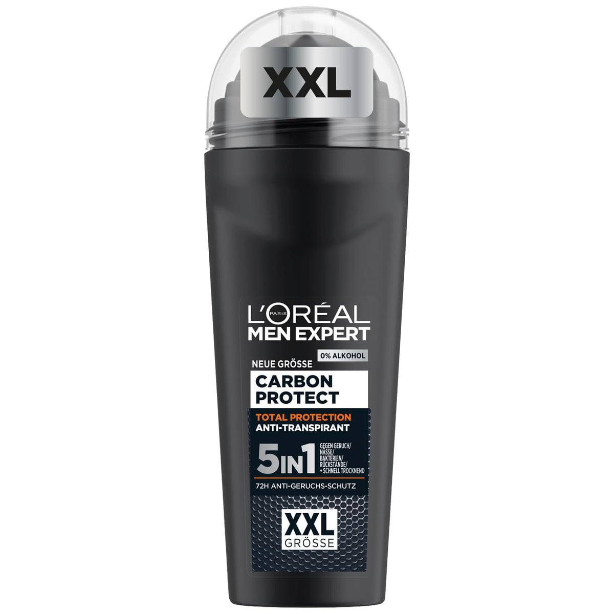 L'Oréal Men Expert Déodorant Roll-on Carbon Protect XXL 5 en 1 pour homme, déodorant anti-transpirant 48H sans alcool, contre les odeurs, l'humidité et les résidus blancs, 1 x 100 ml