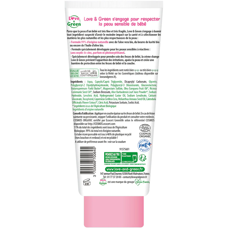 Love & Green Crème Change Bio - Hydrate, Apaise, Protège - 100 ml