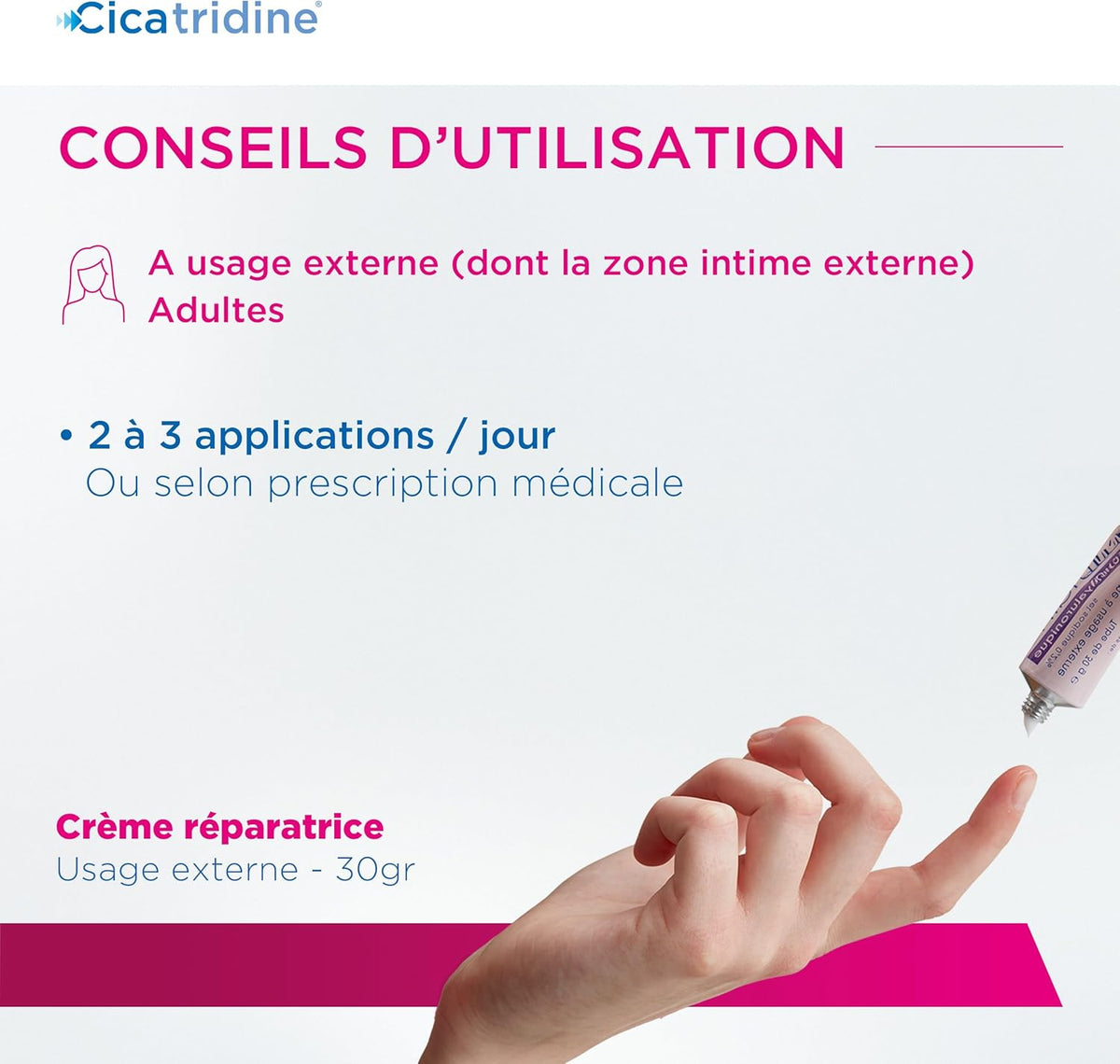 Cicatridine - Crème à l’Acide Hyaluronique - Favorise la cicatrisation - Usage externe, y compris la zone intime - Répare et Hydrate - sans parfum et sans parabènes - Tube 30g