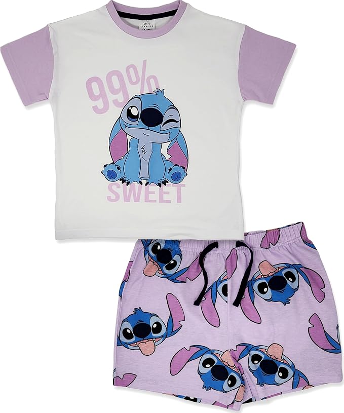 Pyjama 100% Coton peigné à épaules Courtes pour Filles Lilo & Stitch