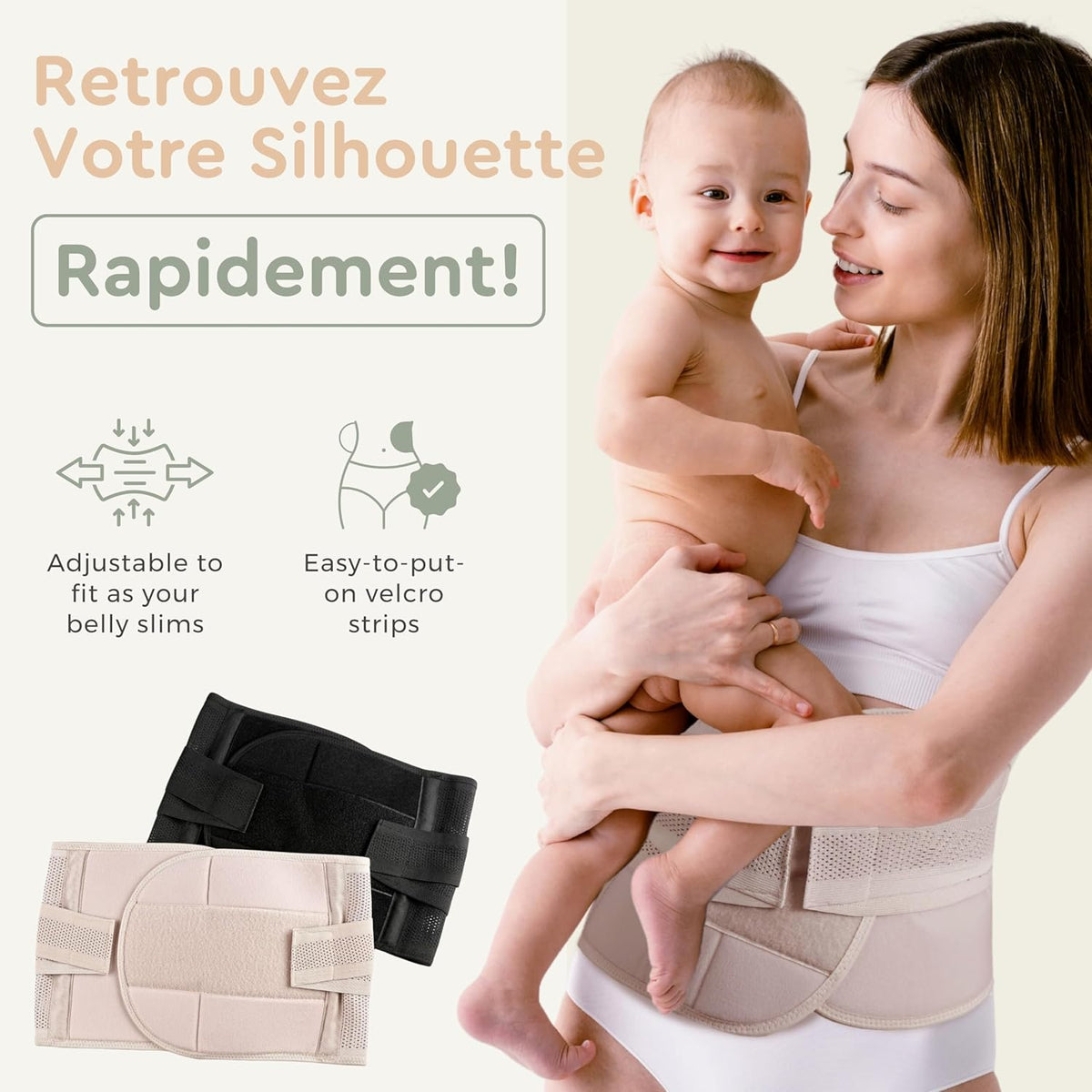 Mama Stuff BellyHug – Ceinture Post-Partum Gainante pour Femme | Soutien du Ventre, Taille et Bassin | Idéale Post Accouchement, Compression Ajustable et Confortable
