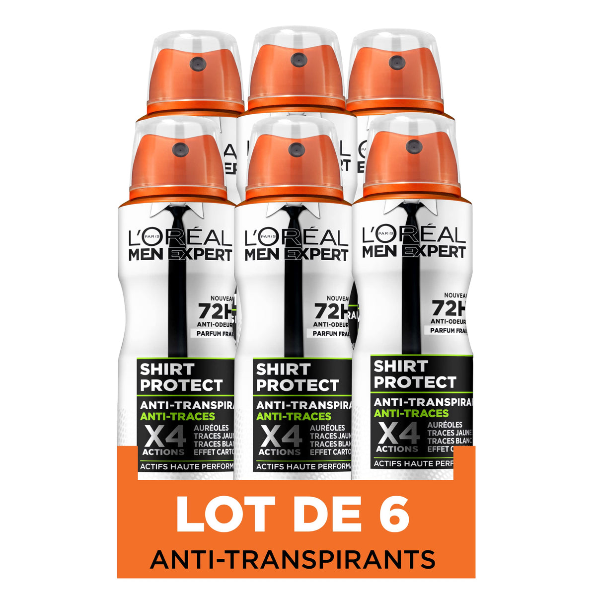 L’Oréal Paris Men Expert Shirt Protect Déodorant Spray Anti-traces - 150ml - Lot de 6