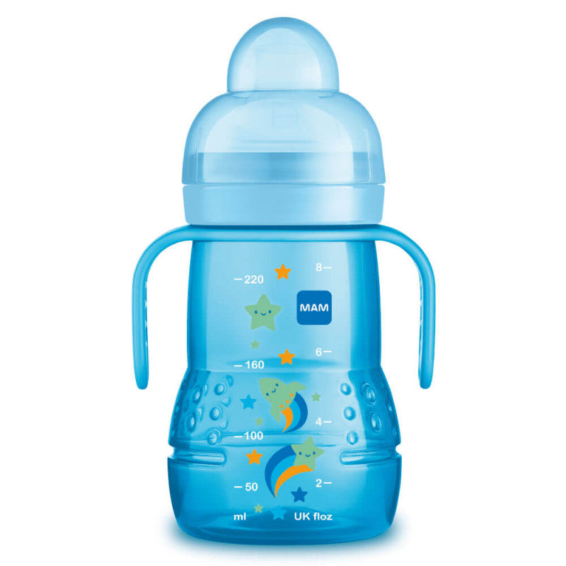 Mam Biberon de Transition 220 ml - Bec Souple Antifuite Silicone - Couleur : Bleu