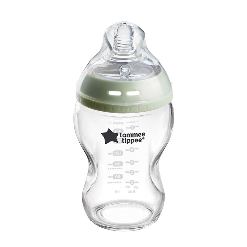 Tommee Tippee, Biberon en verre Anti-colique Natural Start, 250ml, tétine imitant la forme du sein pour prise en bouche naturelle, lot de 1
