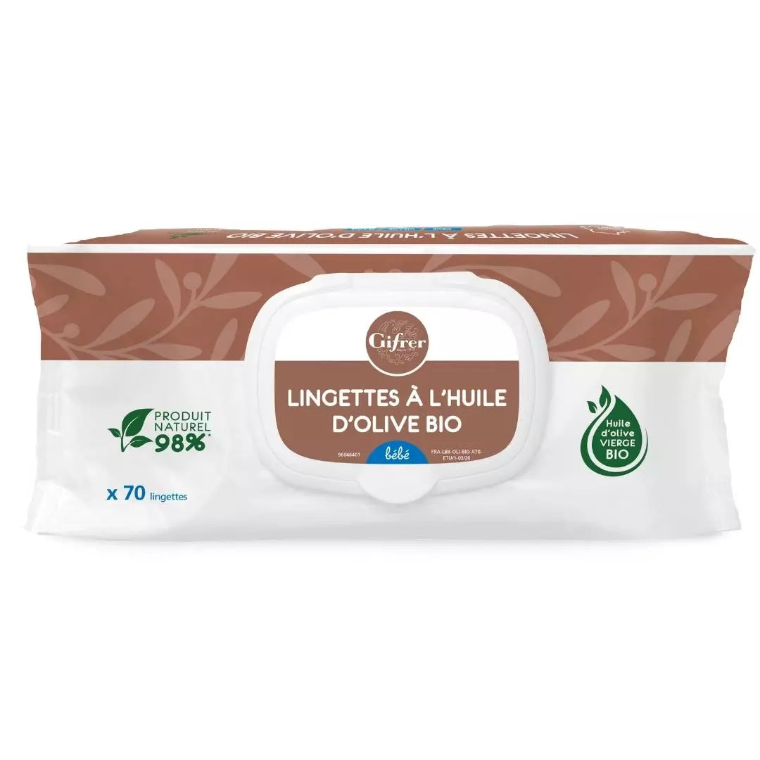 Gifrer Lingettes Bébé à l'Huile d'Olive Bio 70 Lingettes