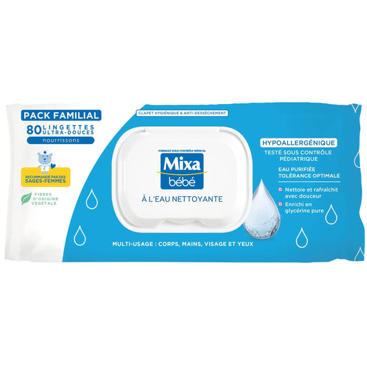 MIXA Lingettes Bébé à l'Eau Nettoyante Hypoallergénique 80 lingettes