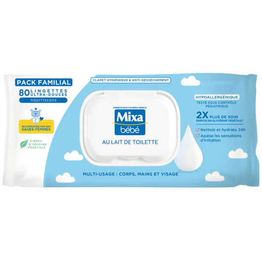MIXA Bébé Lingettes au Lait de Toilette 80 Unités