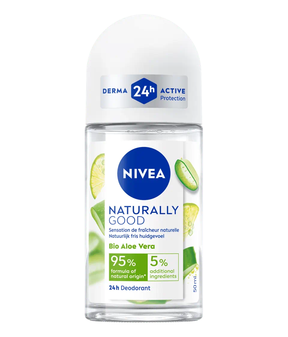 NIVEA NATURALLY GOOD Déodorant Femme Aloe Vera Bio Bille 50 ml, déodorant avec 95% d’ingrédients d’origine naturelle, roll-on fraîcheur 24h