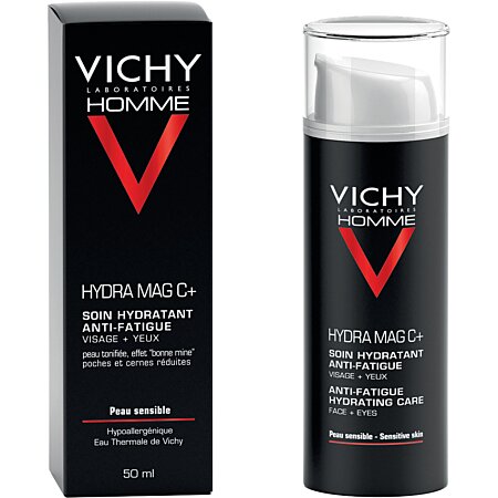 Vichy Homme Hydra Mag C+ Soin Hydratant Anti-Fatigue Peau Sensible Flacon Pompe 50ml