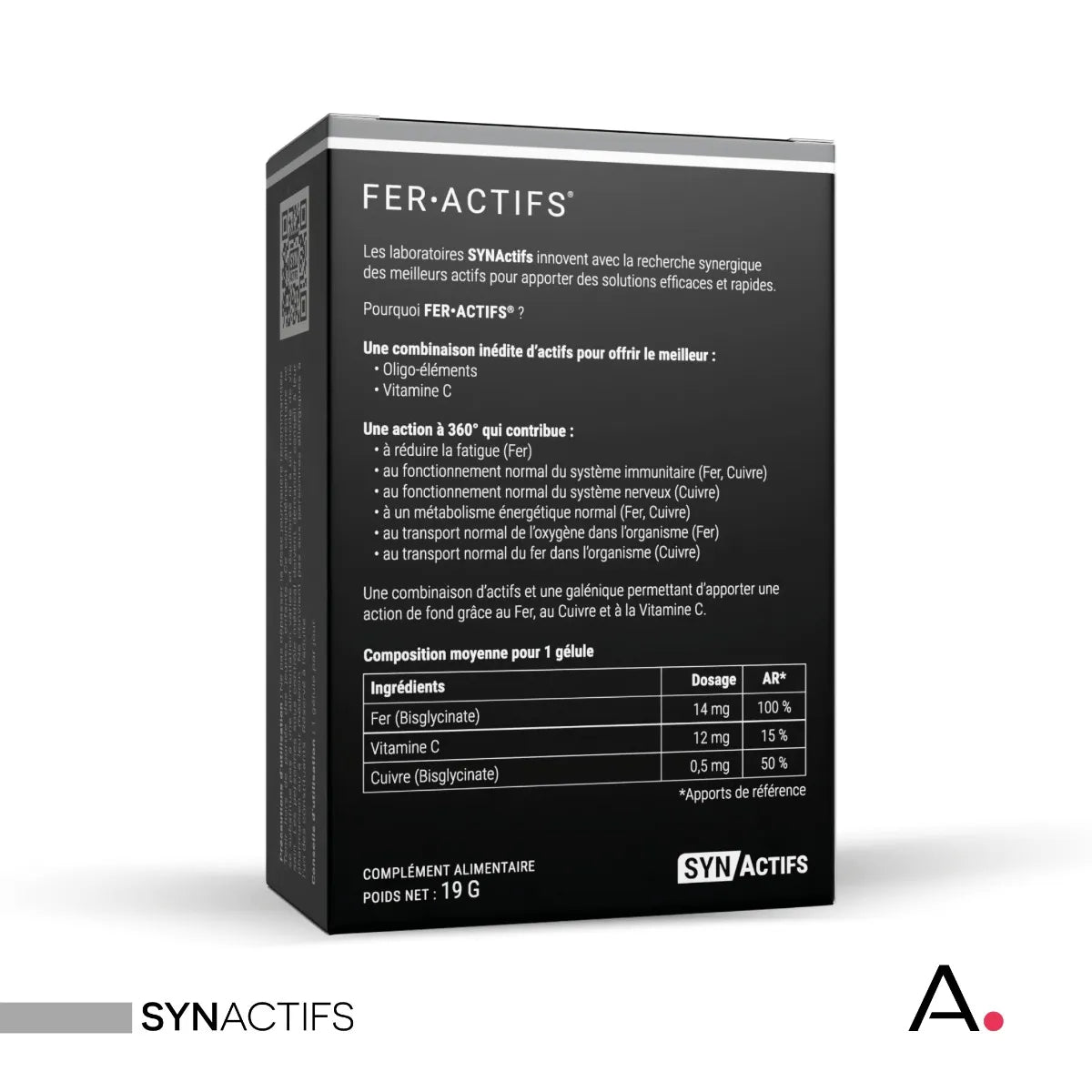 Aragan Synactifs Feractifs® - Anti-Fatigue Tonus et Vitalité - Fer Bisglycinate Cuivre et Vitamine C - 60 Gélules