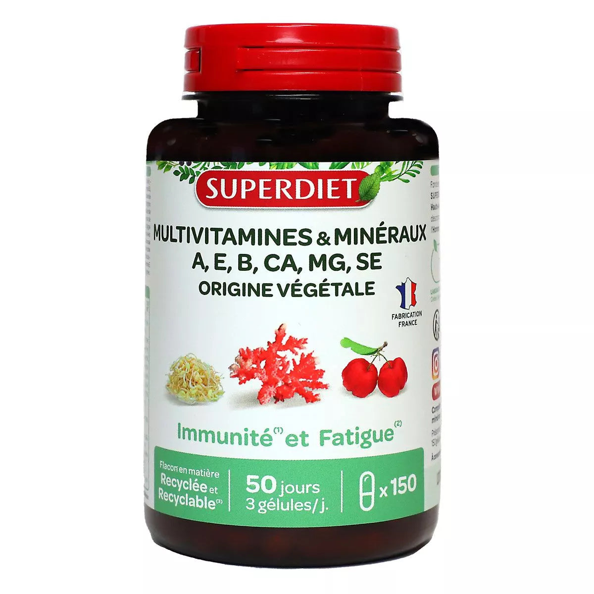 Superdiet Multivitamines et Minéraux - Origine Végétale - 150 Gélules