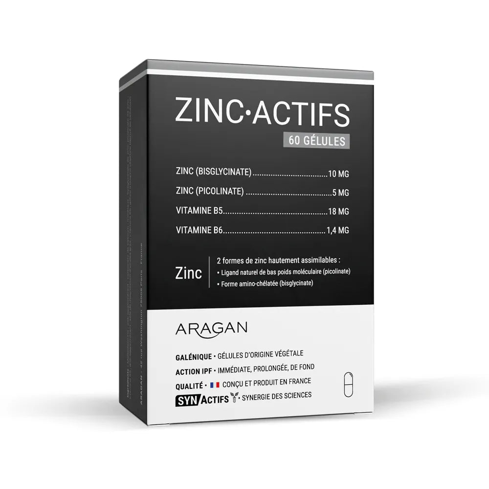 Aragan Synactifs ZincActifs® - Immunité & Peau - Zinc Vitamines B5 et B6 - 60 Gélules