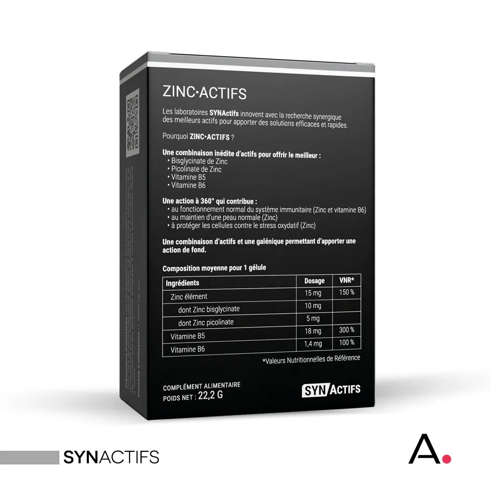 Aragan Synactifs ZincActifs® - Immunité & Peau - Zinc Vitamines B5 et B6 - 60 Gélules