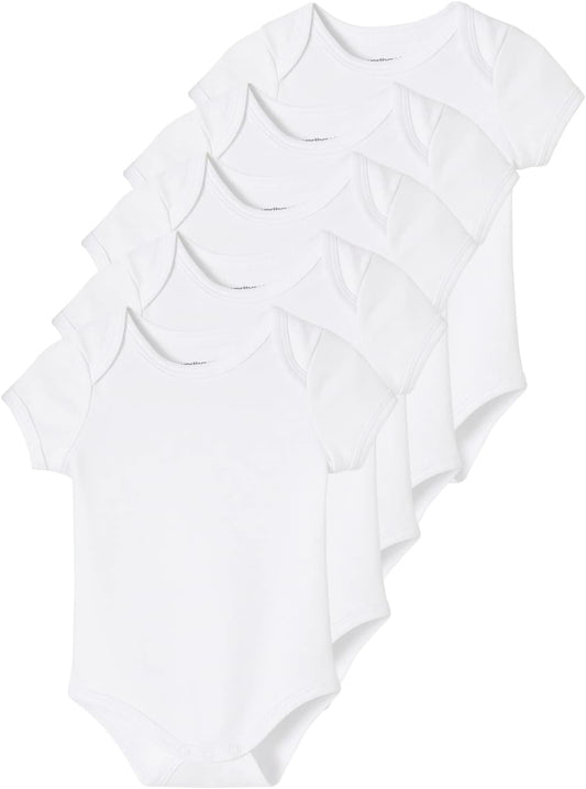 VERTBAUDET Lot de 5 bodies en interlock bébé manches courtes ouverture US BASICS lot blanc24M(86CM)