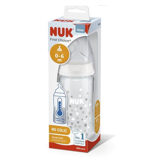 NUK First Choice+ biberon | 0-6 mois | Contrôle de température | Tétine en silicone | Valve anti-coliques | Sans BPA | 300 ml