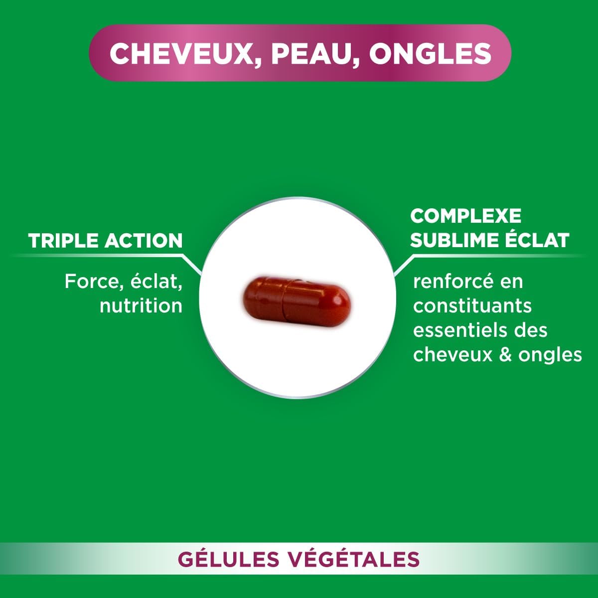 Forté Pharma - Expert Cheveux Peau Ongles - Complément alimentaire beauté 3en1, complexe Sublime éclat - Vitamine B6, Zinc, Biotine, Vitamines C E - 30 gélules végétales, 1/jour