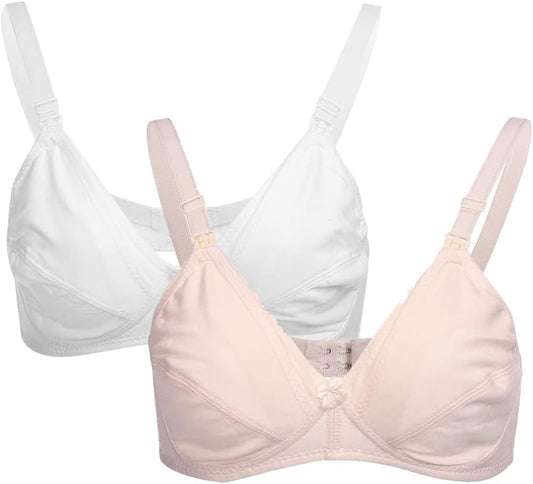 TQPUWT Soutien gorge d'allaitement femme pour grossesse, 2 Pièces soutiens gorge d'allaitement sans armatures, soutien gorge maternité confort sans couture, bralette sommeil maternité douce, Blanc & Rose