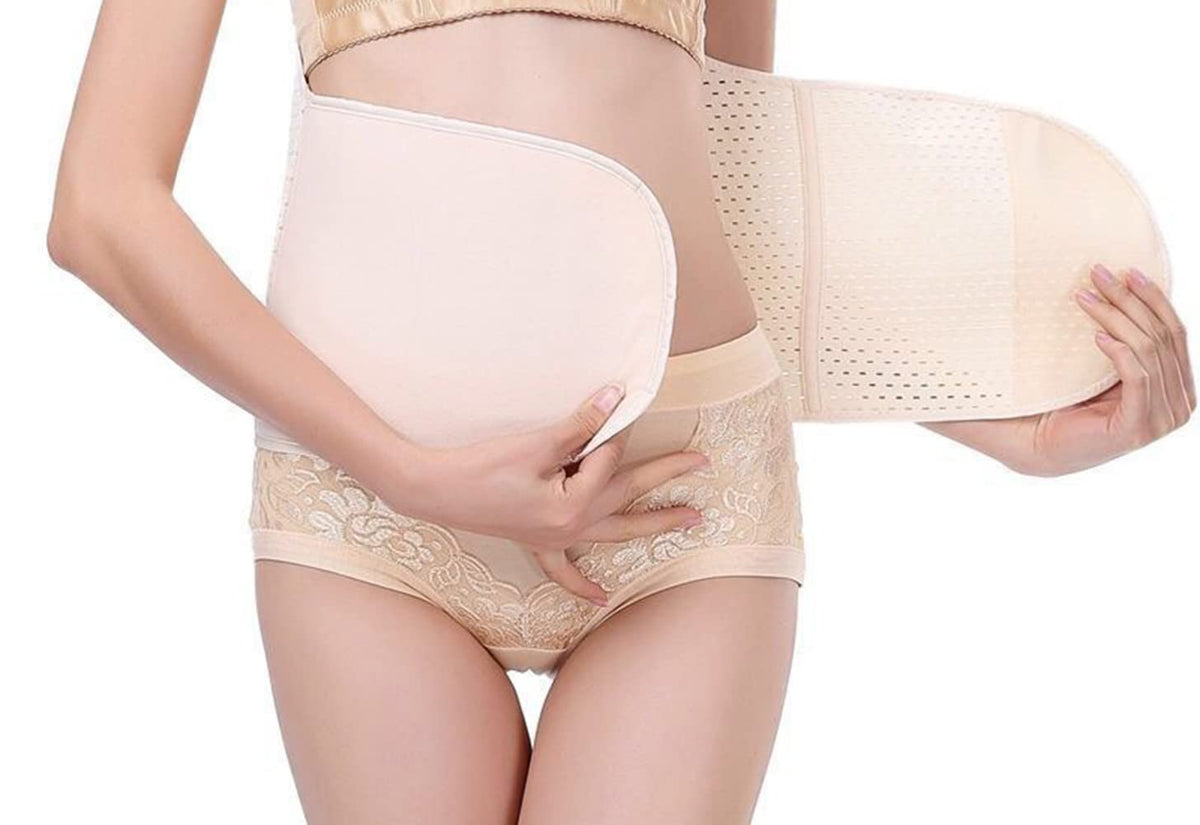 Ericotry 1 bande ventrale post-partum respirante et réglable - Ceinture abdominale post-opératoire - Soutien du ventre - Ceinture de récupération post-partum - Taille L - Beige