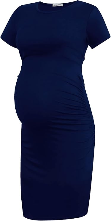 Smallshow Robe de Maternité à Manches Courtes pour Femmes Vêtements de Grossesse Froncés