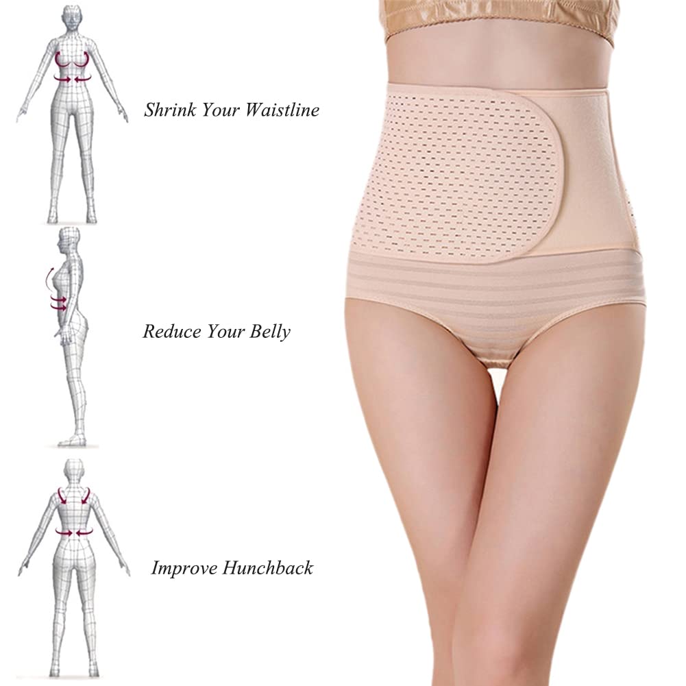 Ericotry 1 bande ventrale post-partum respirante et réglable - Ceinture abdominale post-opératoire - Soutien du ventre - Ceinture de récupération post-partum - Taille L - Beige