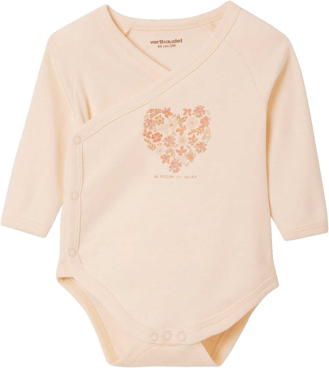VERTBAUDETLot de 5 bodies "coeur" bébé manches longues ouverture naissancerose poudré6M(67CM)