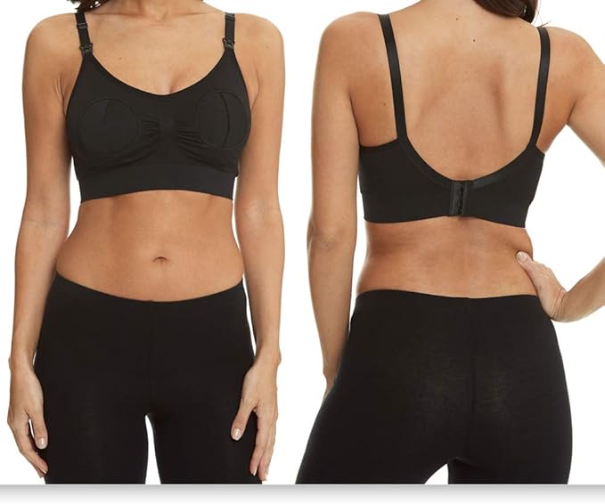 Lovelybobo 2 Pairs Femme Tire Laits Bustier Mains Libres Soutien-Gorge Maternité Doux Allaitement Bras Coton Confort Brassière Noir & Nu