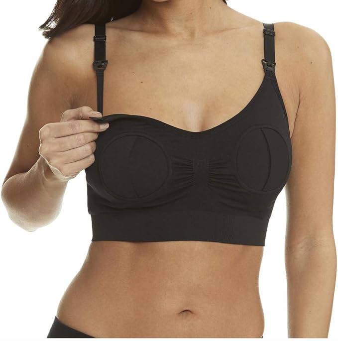 Lovelybobo 2 Pairs Femme Tire Laits Bustier Mains Libres Soutien-Gorge Maternité Doux Allaitement Bras Coton Confort Brassière Noir & Nu