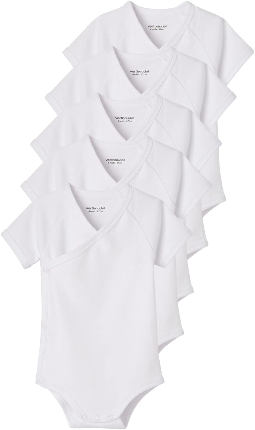 VERTBAUDET Lot de 5 bodies manches courtes bébé ouverture naissance BASICSlot ivoire3M(60CM)
