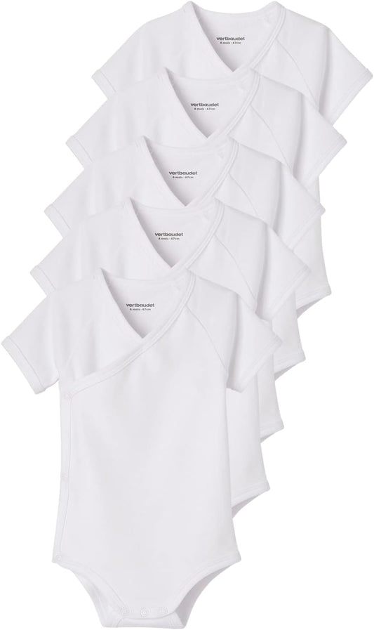 VERTBAUDET Lot de 5 bodies manches courtes bébé ouverture naissance BASICSlot ivoire3M(60CM)