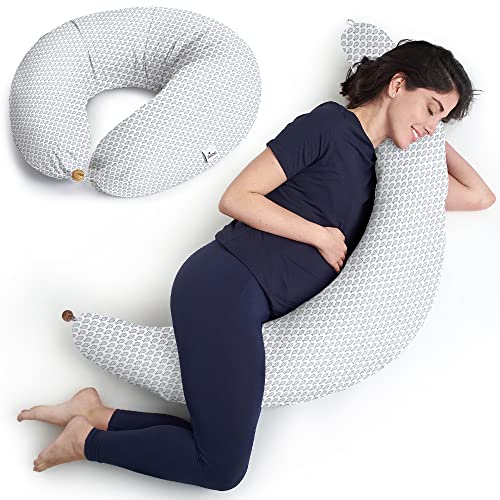 Niimo Coussin d'allaitement et de Grossesse pour Dormir Multifonctionnel Reducteur Oreiller de Corps Femme Enceinte Alpha XXL Housse 100% Cotton Amovible
