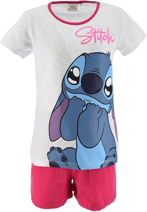 Disney Stitch Pyjamas pour Filles, Ensemble T-Shirt et Short Stitch Design 2 Pièces pour Filles, Cadeau pour Filles, Tailles 6