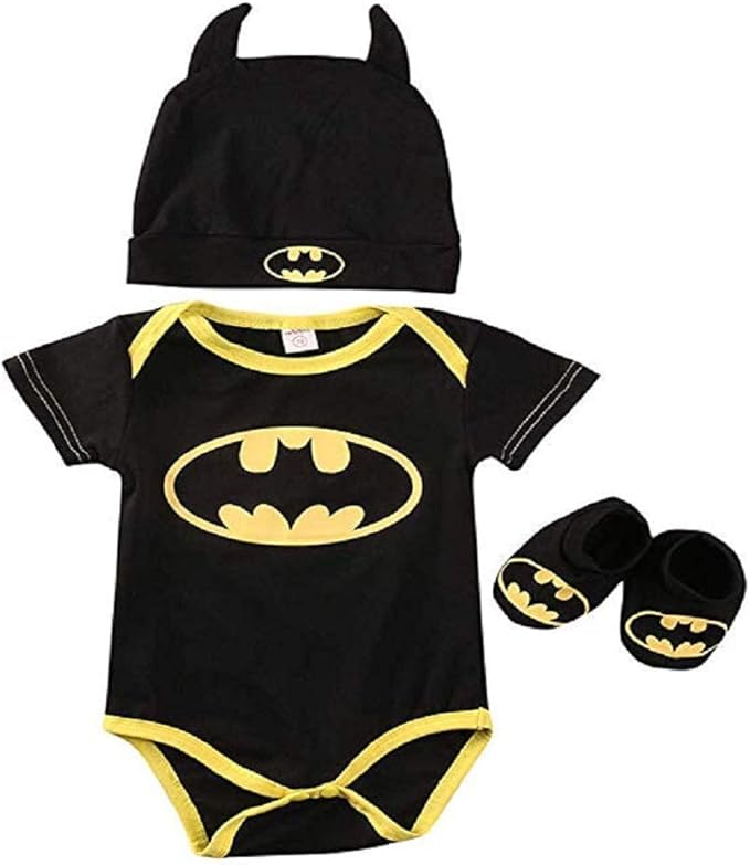 Pejihota Enfants 3 Pièces Costume Enfants Batman Combinaison D'été, Chapeaux Et Chaussettes Costume Trois Pièces