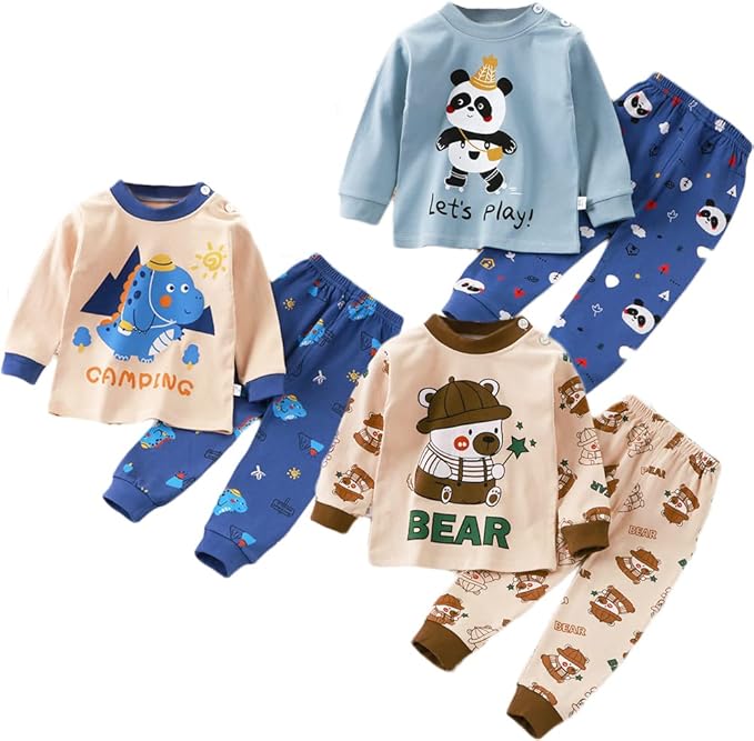 3Set/Pack Impression de Dessin animé bébé Garçons Coton Pyjama Bébé Coton Pyjama Four Seasons sous-vêtements Ensembles Enfants