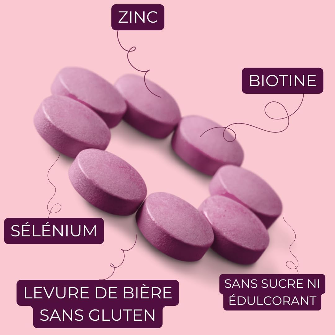 INOLAB BIOTINE + Levure de Bière + Zinc + Sélénium I Formule Complète Cheveux Peau Ongles I Arôme fruits rouge Naturel Sans édulcorant.