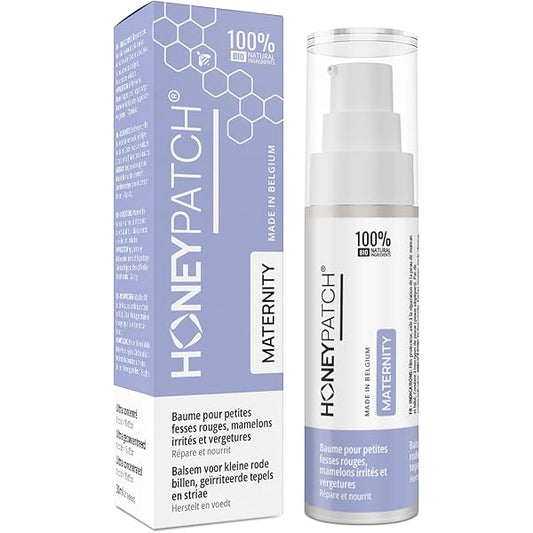 HONEY PATCH Baume allaitement comestible pour maman et bébé - Crevasses, mamelons irrités et vergetures - Cire d'abeille médicale et huile d'olive bio - Stérilisé et comestible - 30ml