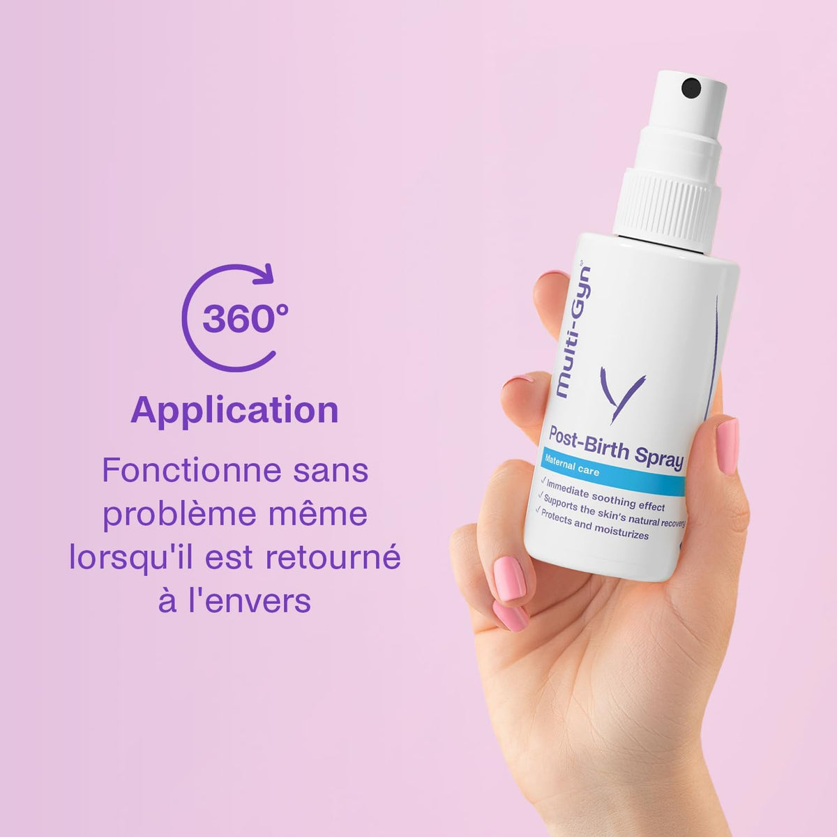 Multi Gyn Spray Apaisant Post Accouchement - Spray Rafraîchissant Soulagement de la Douleur Post Partum pour l'inconfort Périnéal - Apaisante Instantanée avec Aloe Vera pour Soins Post-Partum - 75ml