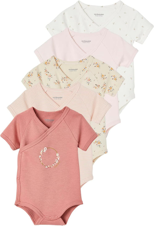 VERTBAUDET Lot de 5 bodies manches courtes bébé ouverture naissancerose pâle 9M(71CM)