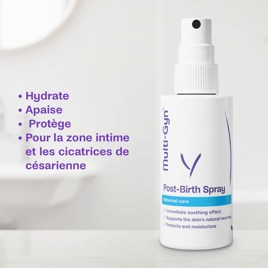 Multi Gyn Spray Apaisant Post Accouchement - Spray Rafraîchissant Soulagement de la Douleur Post Partum pour l'inconfort Périnéal - Apaisante Instantanée avec Aloe Vera pour Soins Post-Partum - 75ml
