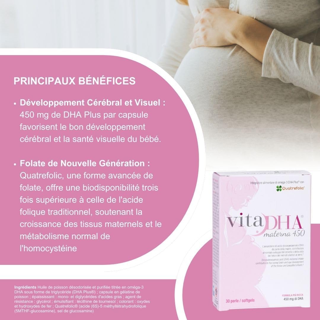 U.G.A. Nutraceuticals Srl Complément Alimentaire Vita DHA Materna 450 mg, 30 Gélules