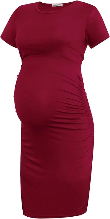 Smallshow Robe de Maternité à Manches Courtes pour Femmes Vêtements de Grossesse Froncés
