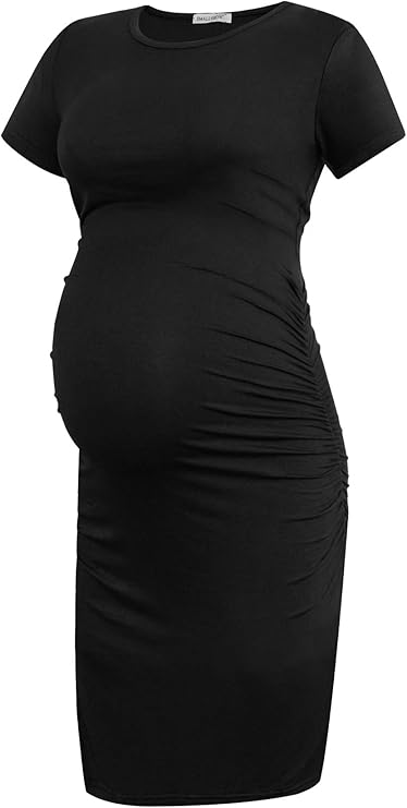 Smallshow Robe de Maternité à Manches Courtes pour Femmes Vêtements de Grossesse Froncés