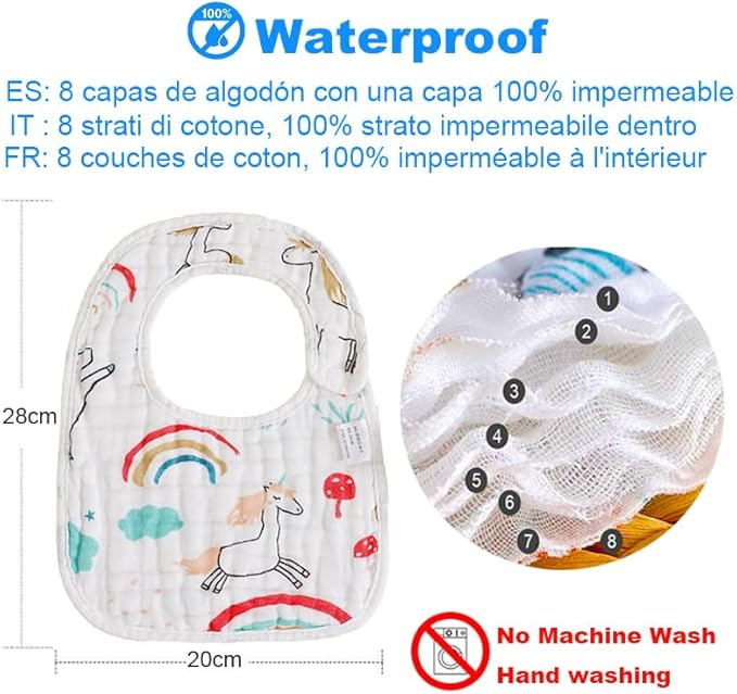 SLOSH Bavoirs Bébé Imperméables Etanche Imperméable Waterproof Naissance Bebe Nouveau Né 0 mois à 36 mois 3 ans Coton Doux Absorbant Respirent Nourrissons Unisex Garçons Filles
