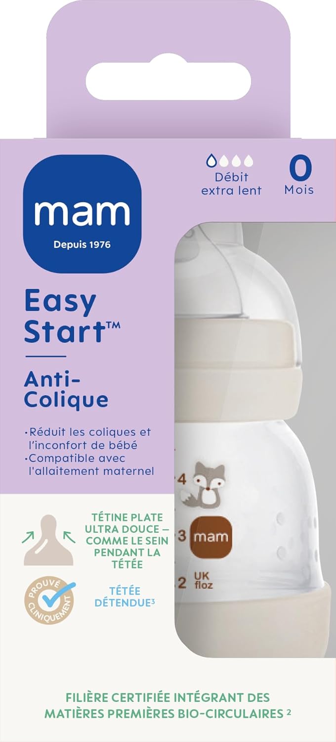 MAM Biberon Easy Start/Anti-Colique - 130ml - Sable - Tétine Débit 0