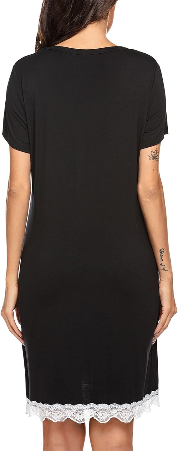 Ekouaer Chemise de Nuit Femme Manches Courtes Maternité Robe de Nuit Grossesse Bouton Sexy Vêtements de Nuit
