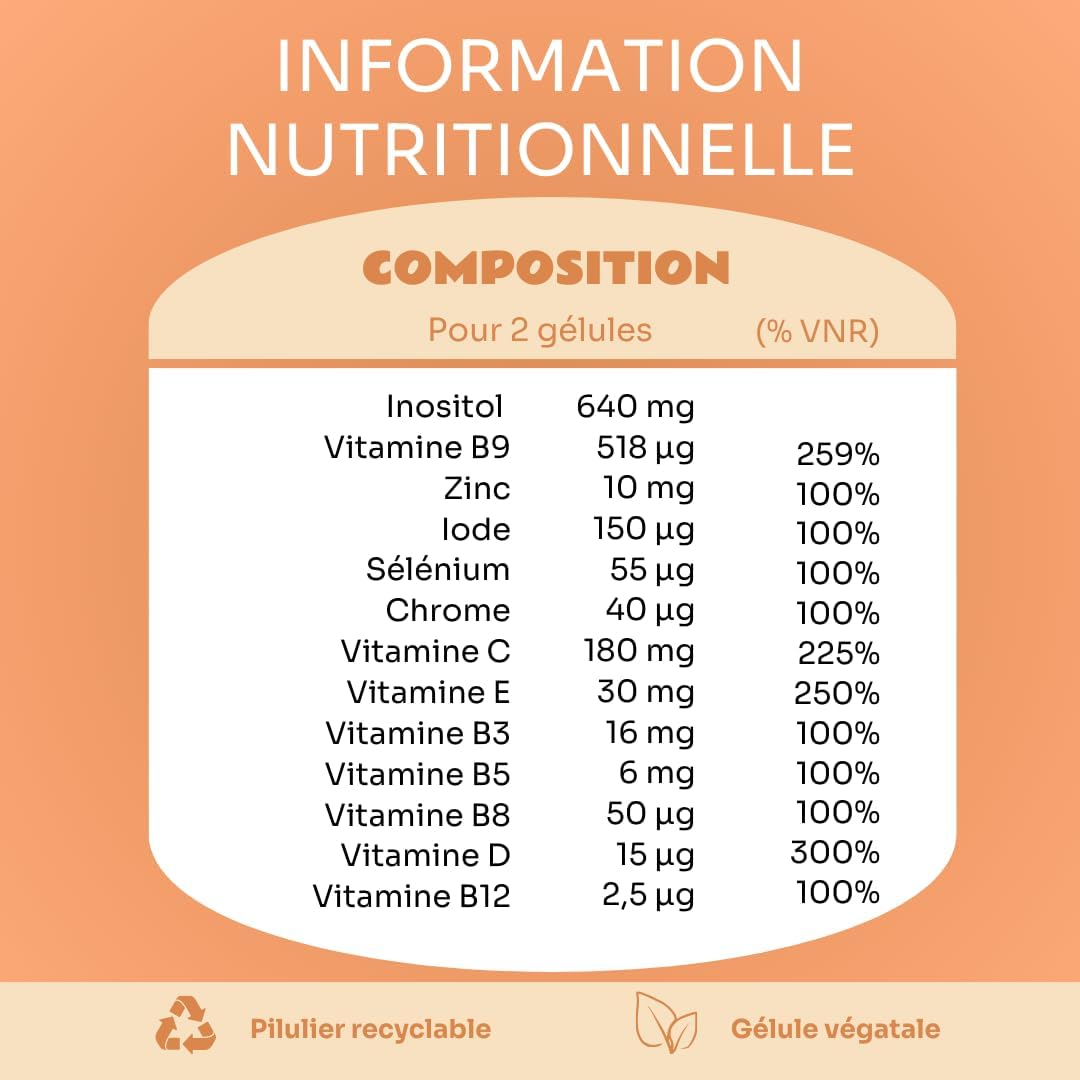 La fabrique des mamans, Fertilité, Conception et Grossesse | Complément alimentaire, Vitamine B9 (acide folique), Myo Inositol, Iode | La fabrique des mamans, 30 jours, Vegan, Fabriqué en France