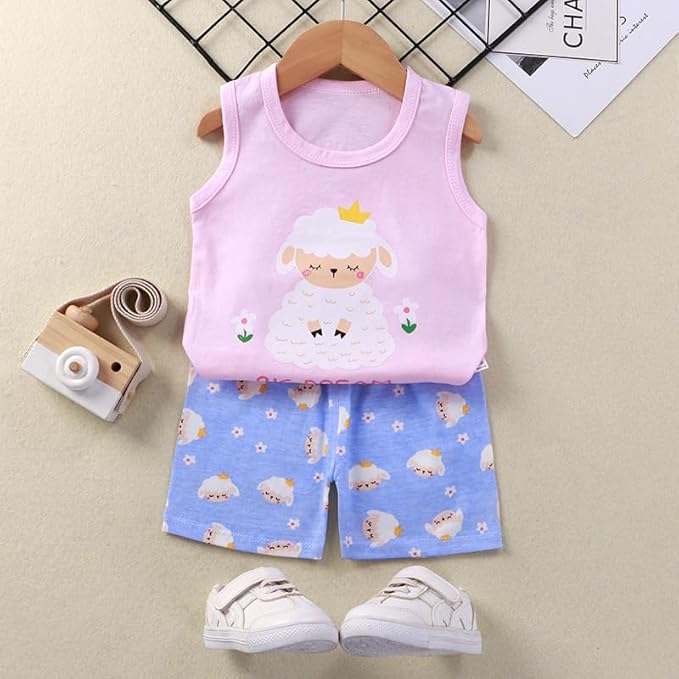 8 Pack De Filles Ou Bébé Filles sans Manches T-Shirt Débardeurs Pantalons Courts Ensembles De Vêtements, Âge (3 Mois à 7 Ans)